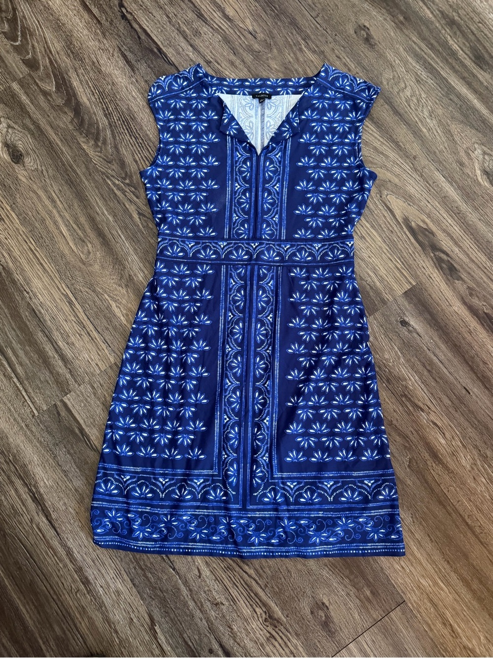 Talbots Blue Print Sleeveless Knit Dress Size 6 - Picture 2 of 7